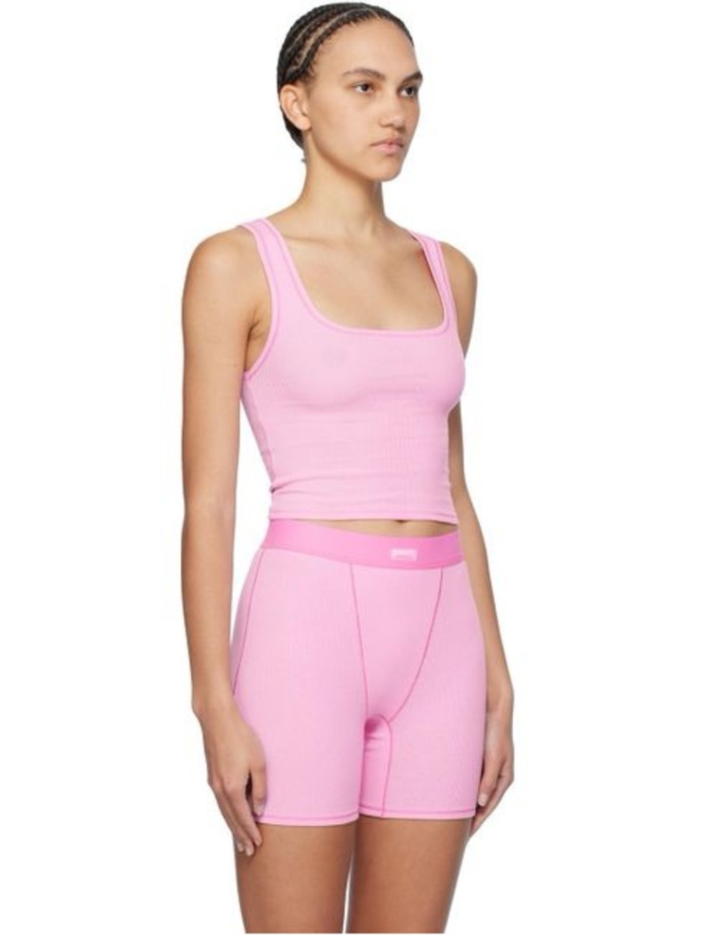 SKIMS Bubblegum Pink Ribbed Shorts and Tank Lounge Set Womens M/Lg